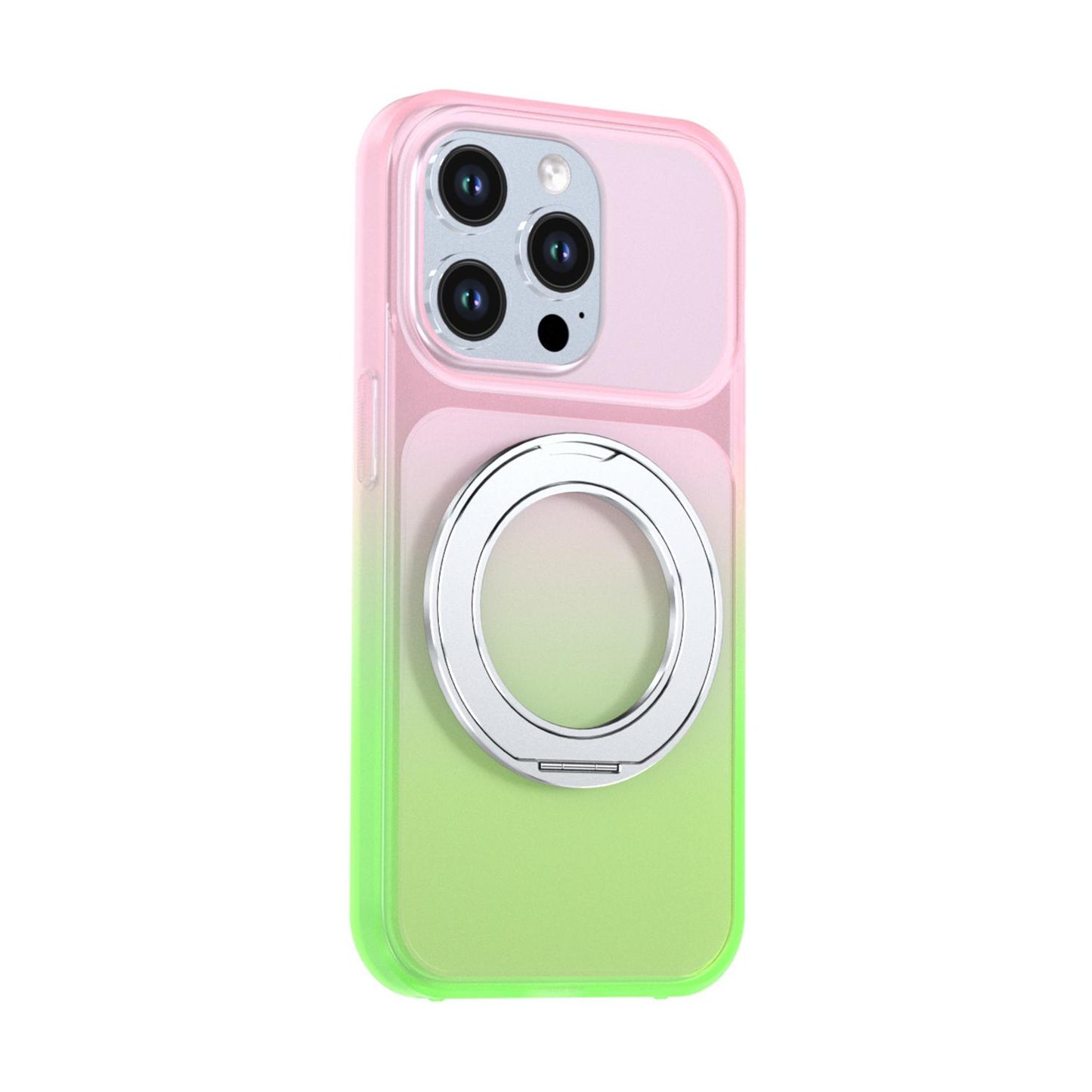 For iPhone 14 Pro Phantom Skin Feel Gradient 360 Degree Rotating Holder Phone Case(Pink)