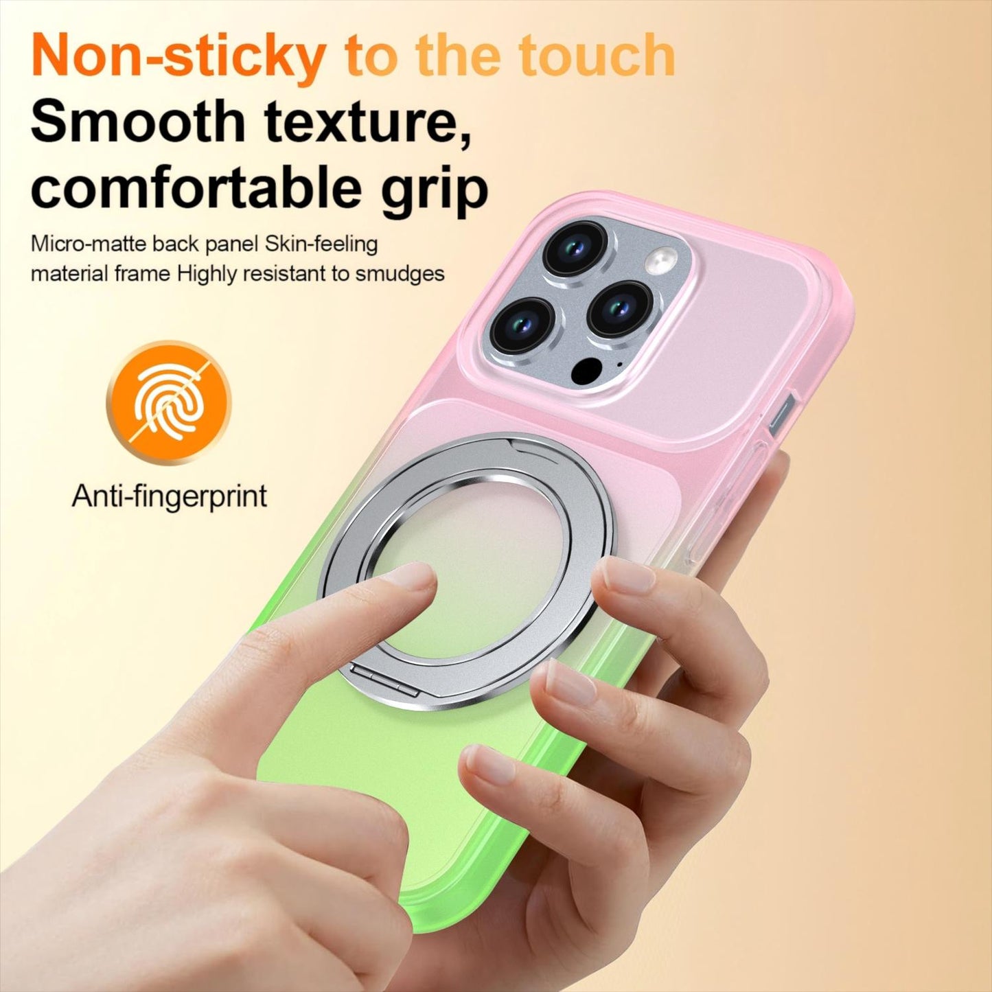 For iPhone 14 Pro Phantom Skin Feel Gradient 360 Degree Rotating Holder Phone Case(Pink)