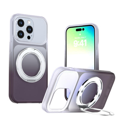 For iPhone 14 Pro Phantom Skin Feel Gradient 360 Degree Rotating Holder Phone Case(Grey)