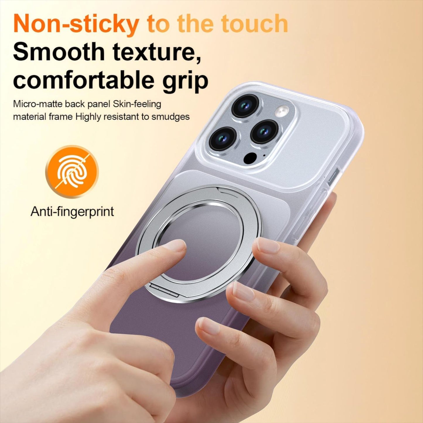 For iPhone 14 Pro Phantom Skin Feel Gradient 360 Degree Rotating Holder Phone Case(Grey)