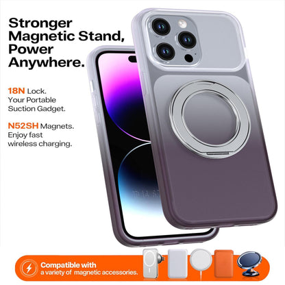 For iPhone 14 Pro Phantom Skin Feel Gradient 360 Degree Rotating Holder Phone Case(Grey)