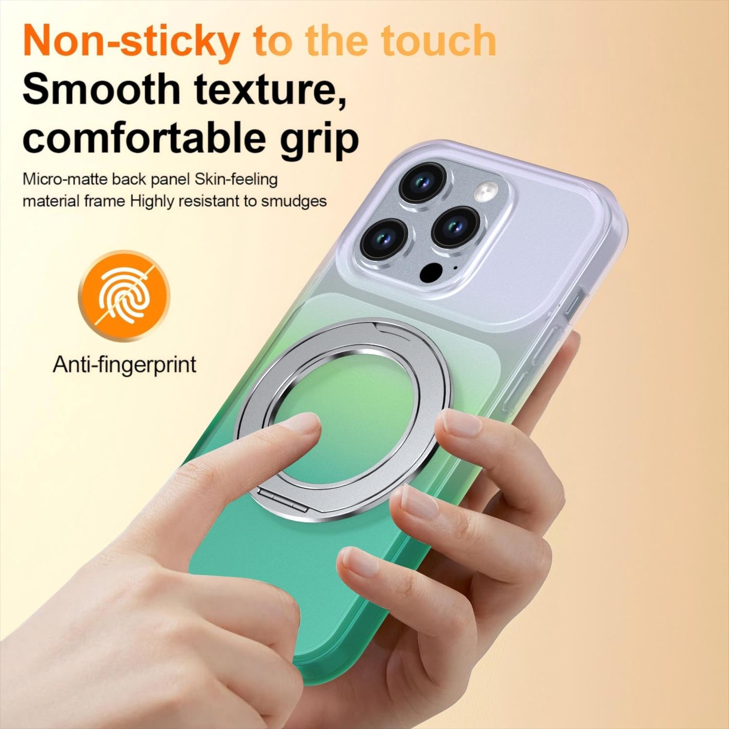For iPhone 14 Pro Phantom Skin Feel Gradient 360 Degree Rotating Holder Phone Case(Green)