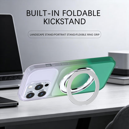 For iPhone 14 Pro Phantom Skin Feel Gradient 360 Degree Rotating Holder Phone Case(Green)