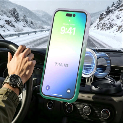 For iPhone 14 Pro Phantom Skin Feel Gradient 360 Degree Rotating Holder Phone Case(Green)