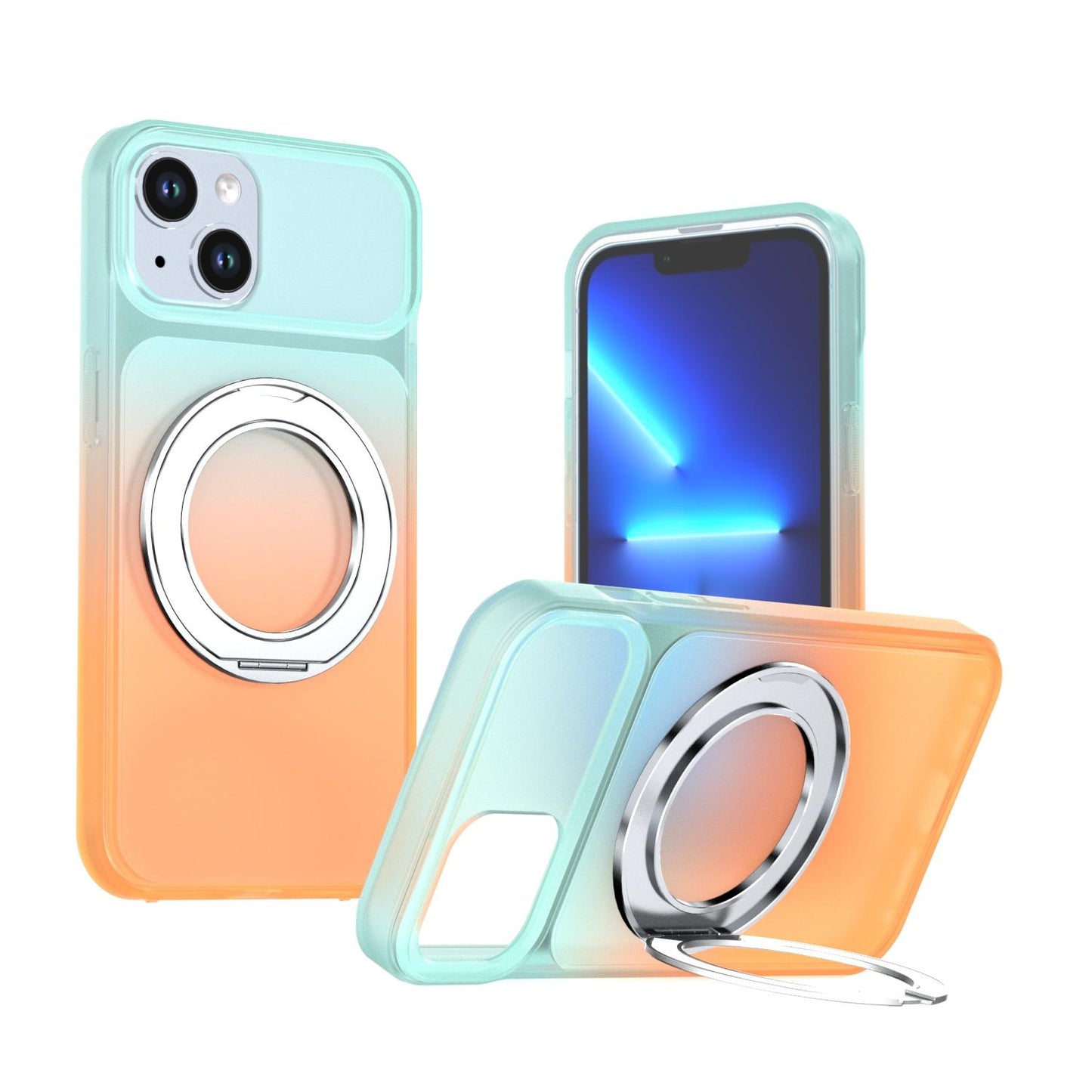 For iPhone 14 / 13 Phantom Skin Feel Gradient 360 Degree Rotating Holder Phone Case(Orange)