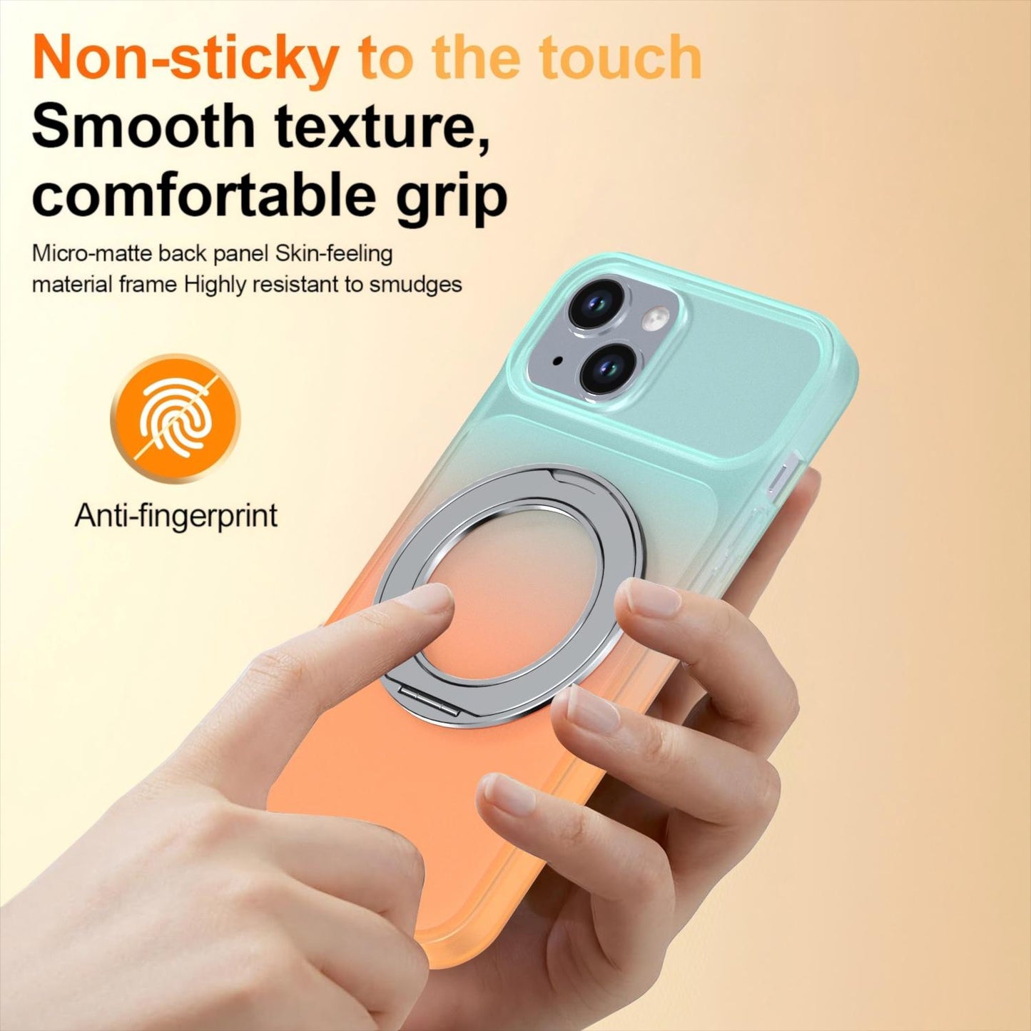 For iPhone 14 / 13 Phantom Skin Feel Gradient 360 Degree Rotating Holder Phone Case(Orange)