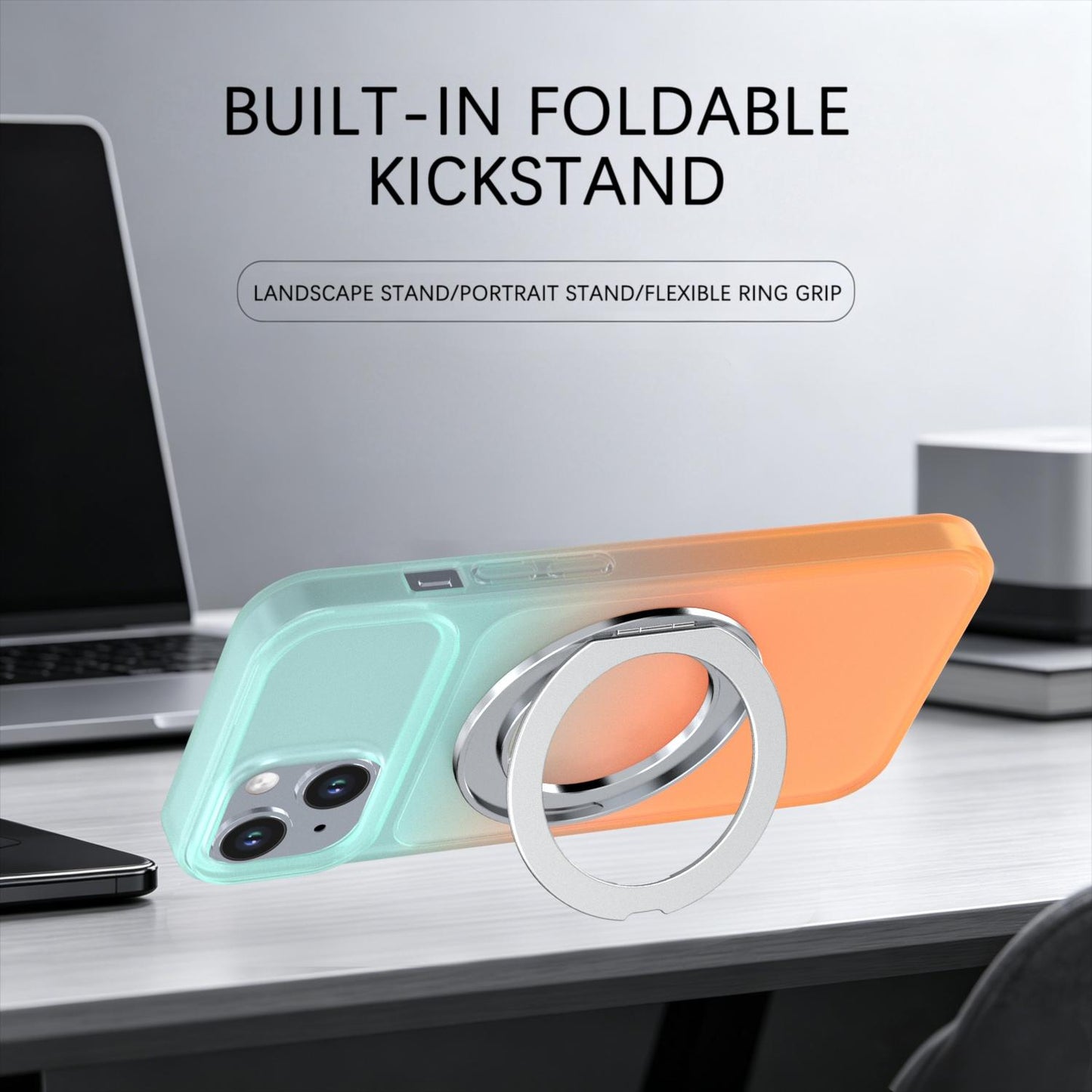 For iPhone 14 / 13 Phantom Skin Feel Gradient 360 Degree Rotating Holder Phone Case(Orange)