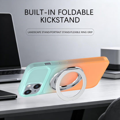 For iPhone 14 / 13 Phantom Skin Feel Gradient 360 Degree Rotating Holder Phone Case(Orange)