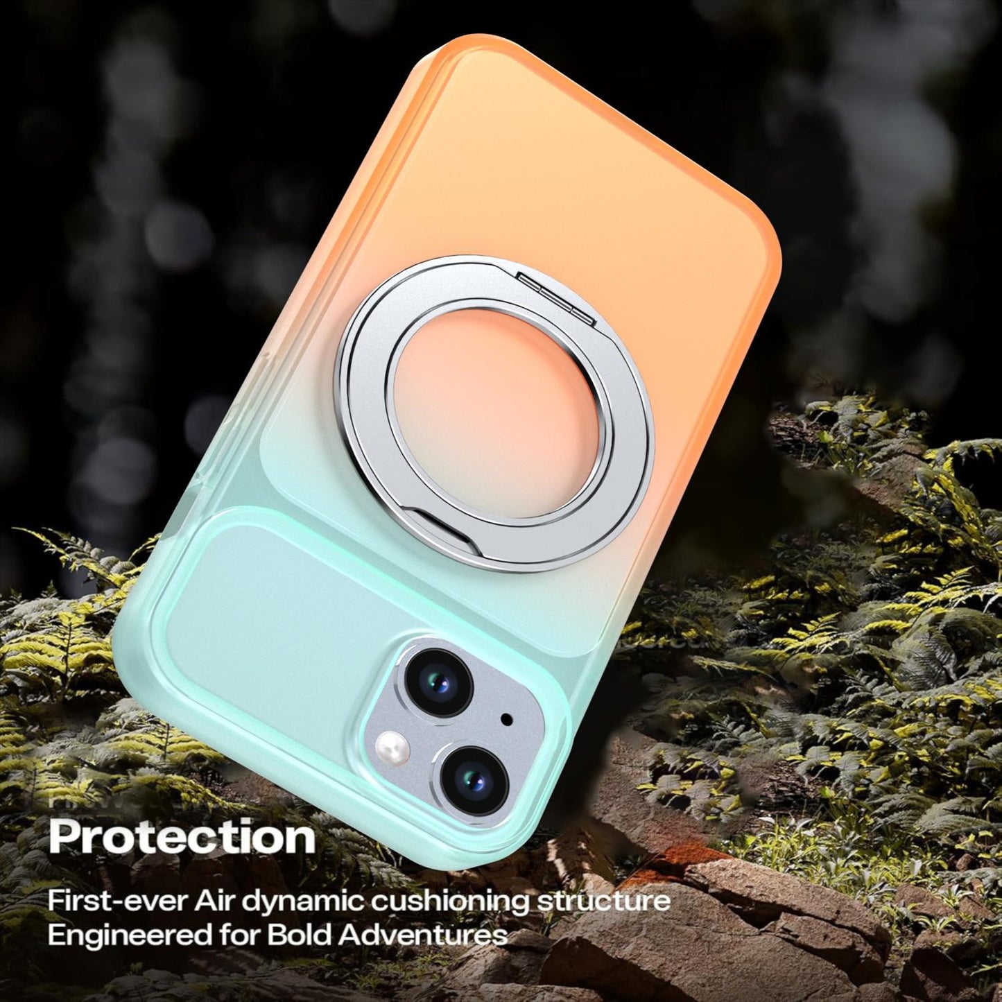 For iPhone 14 / 13 Phantom Skin Feel Gradient 360 Degree Rotating Holder Phone Case(Orange)