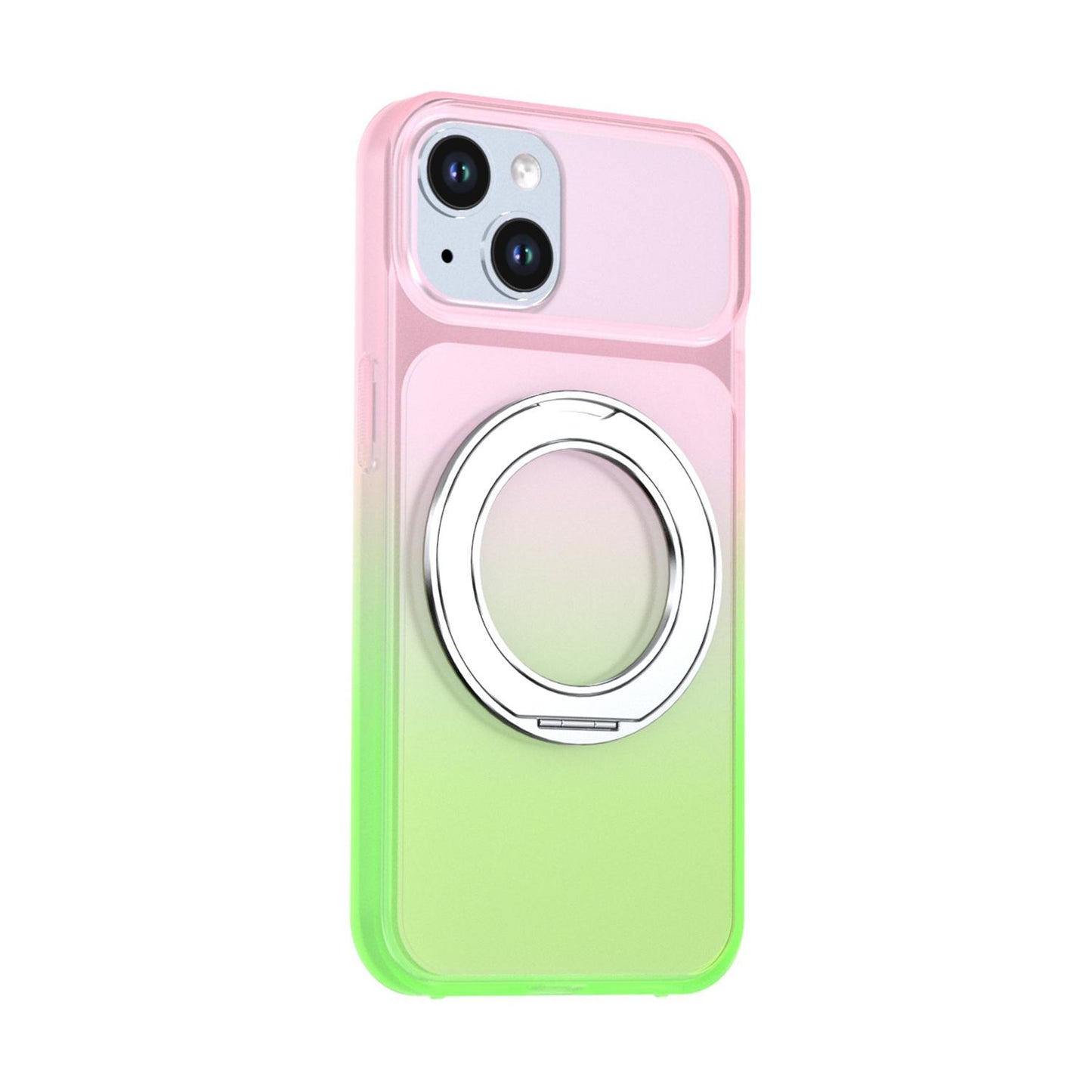 For iPhone 14 / 13 Phantom Skin Feel Gradient 360 Degree Rotating Holder Phone Case(Pink)