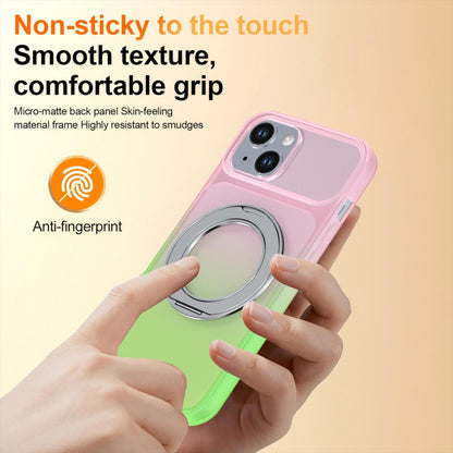 For iPhone 14 / 13 Phantom Skin Feel Gradient 360 Degree Rotating Holder Phone Case(Pink)