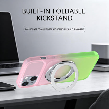 For iPhone 14 / 13 Phantom Skin Feel Gradient 360 Degree Rotating Holder Phone Case(Pink)