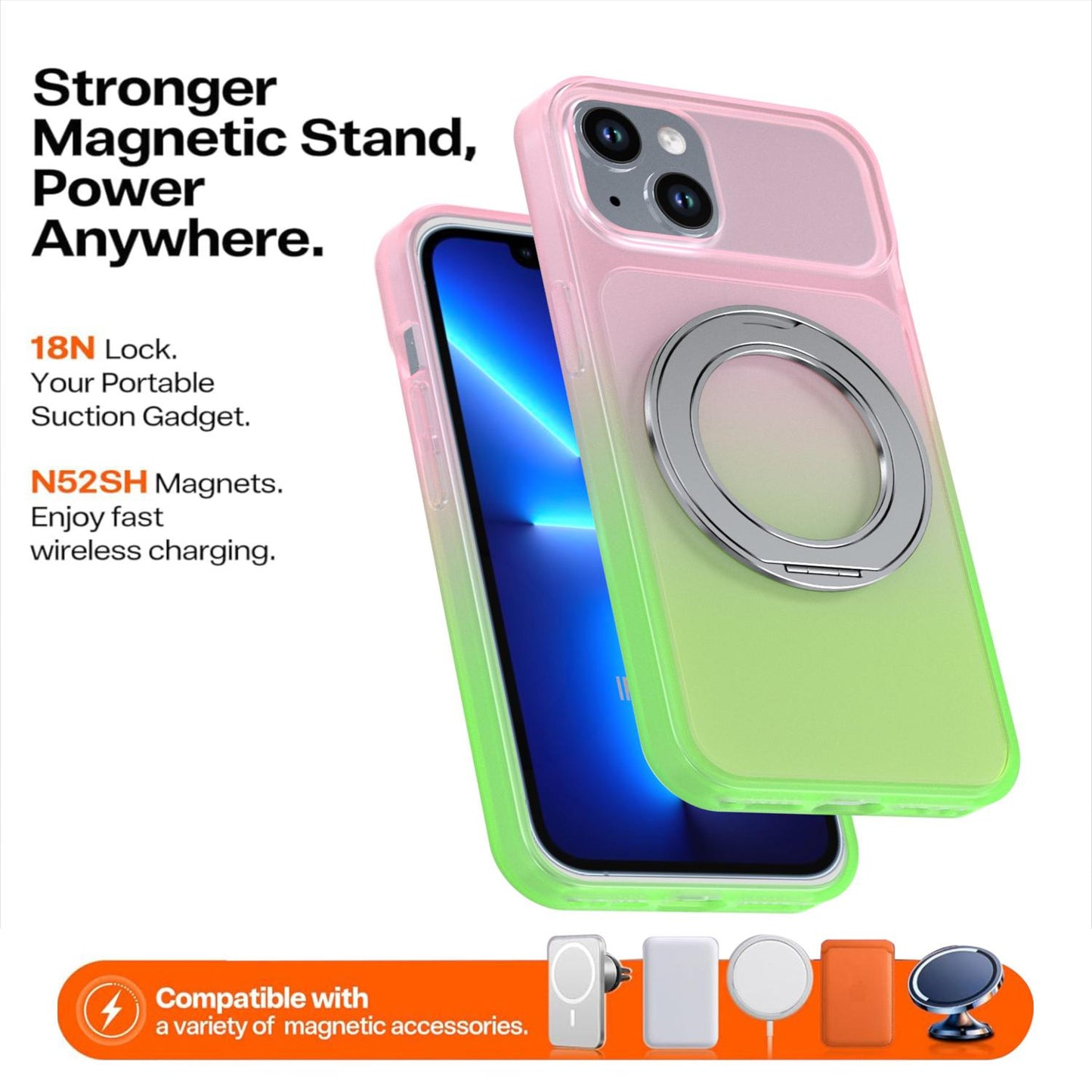 For iPhone 14 / 13 Phantom Skin Feel Gradient 360 Degree Rotating Holder Phone Case(Pink)