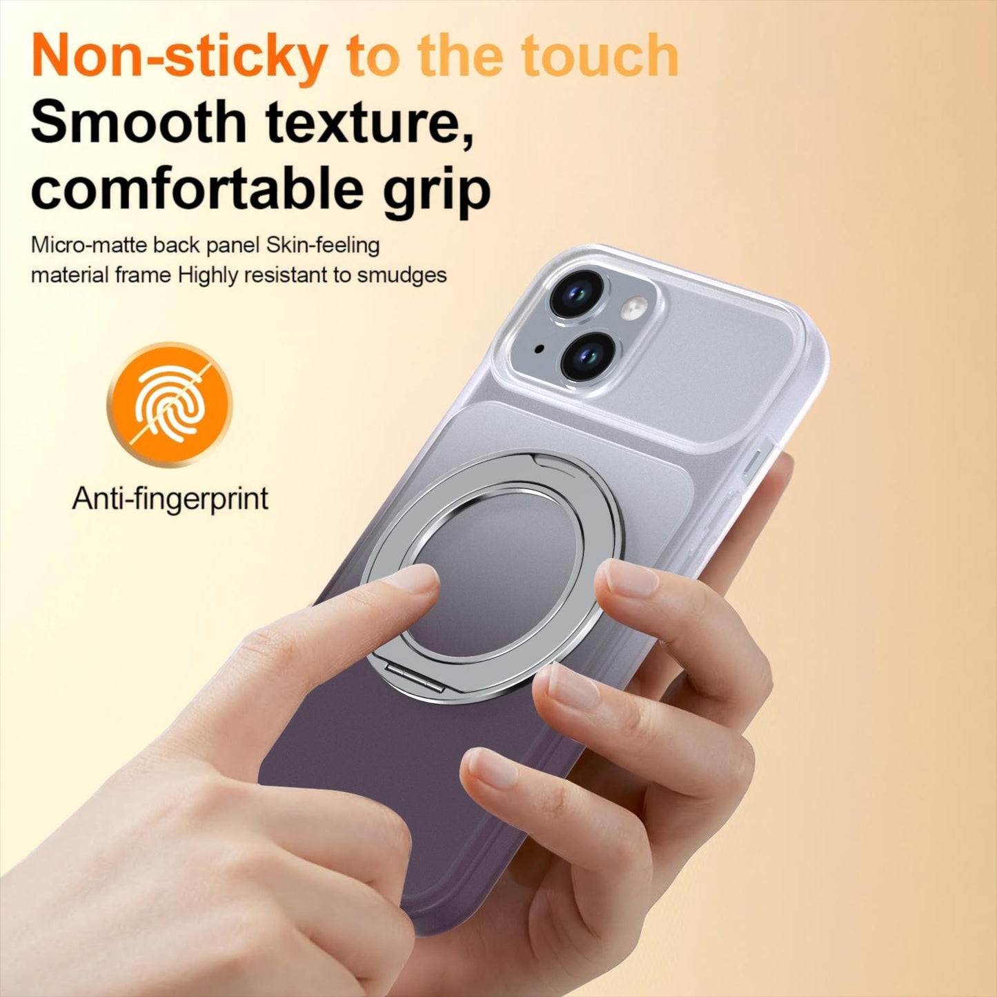 For iPhone 14 / 13 Phantom Skin Feel Gradient 360 Degree Rotating Holder Phone Case(Grey)