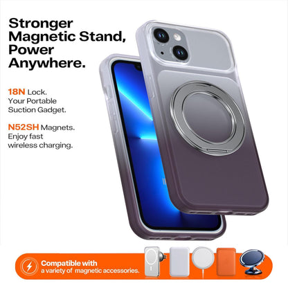 For iPhone 14 / 13 Phantom Skin Feel Gradient 360 Degree Rotating Holder Phone Case(Grey)