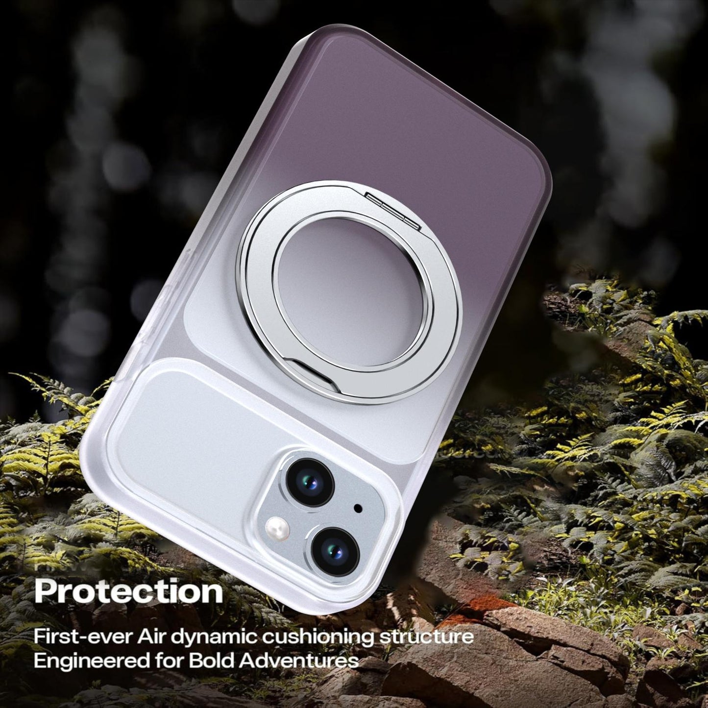 For iPhone 14 / 13 Phantom Skin Feel Gradient 360 Degree Rotating Holder Phone Case(Grey)