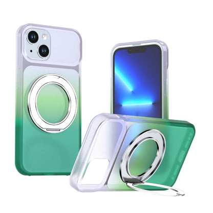For iPhone 14 / 13 Phantom Skin Feel Gradient 360 Degree Rotating Holder Phone Case(Green)