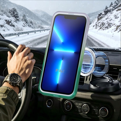 For iPhone 14 / 13 Phantom Skin Feel Gradient 360 Degree Rotating Holder Phone Case(Green)
