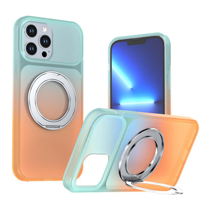 For iPhone 13 Pro Max Phantom Skin Feel Gradient 360 Degree Rotating Holder Phone Case(Orange)