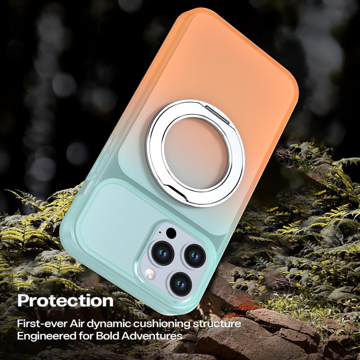 For iPhone 13 Pro Max Phantom Skin Feel Gradient 360 Degree Rotating Holder Phone Case(Orange)