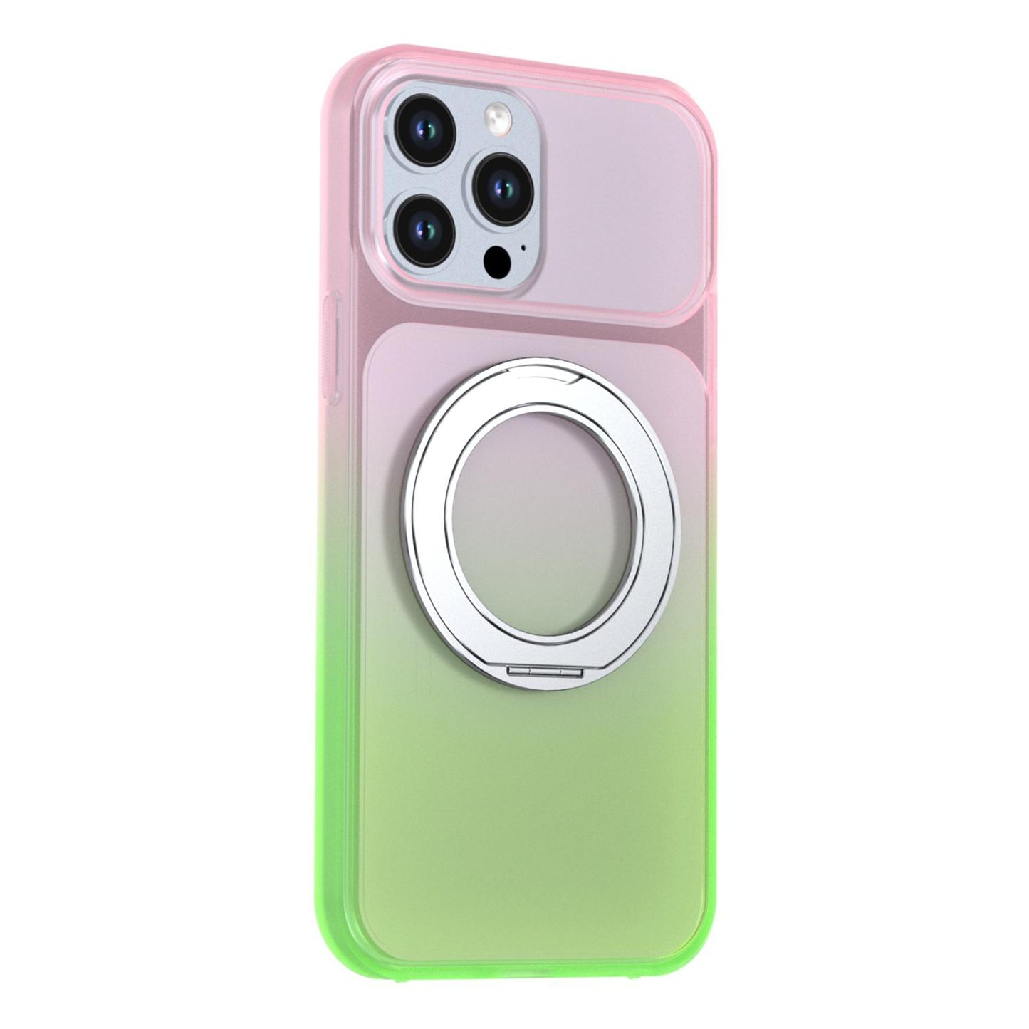 For iPhone 13 Pro Max Phantom Skin Feel Gradient 360 Degree Rotating Holder Phone Case(Pink)