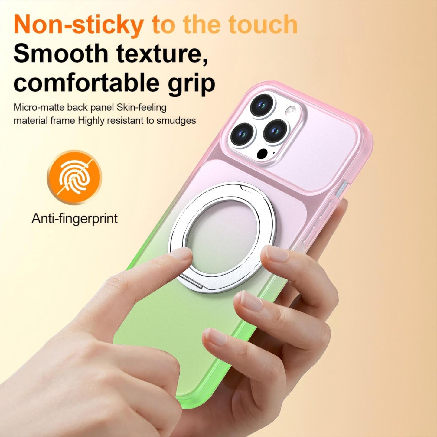 For iPhone 13 Pro Max Phantom Skin Feel Gradient 360 Degree Rotating Holder Phone Case(Pink)