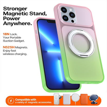 For iPhone 13 Pro Max Phantom Skin Feel Gradient 360 Degree Rotating Holder Phone Case(Pink)