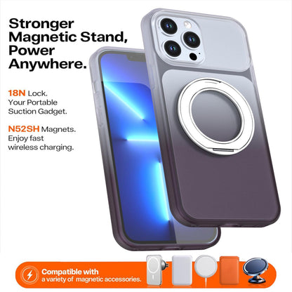 For iPhone 13 Pro Max Phantom Skin Feel Gradient 360 Degree Rotating Holder Phone Case(Grey)