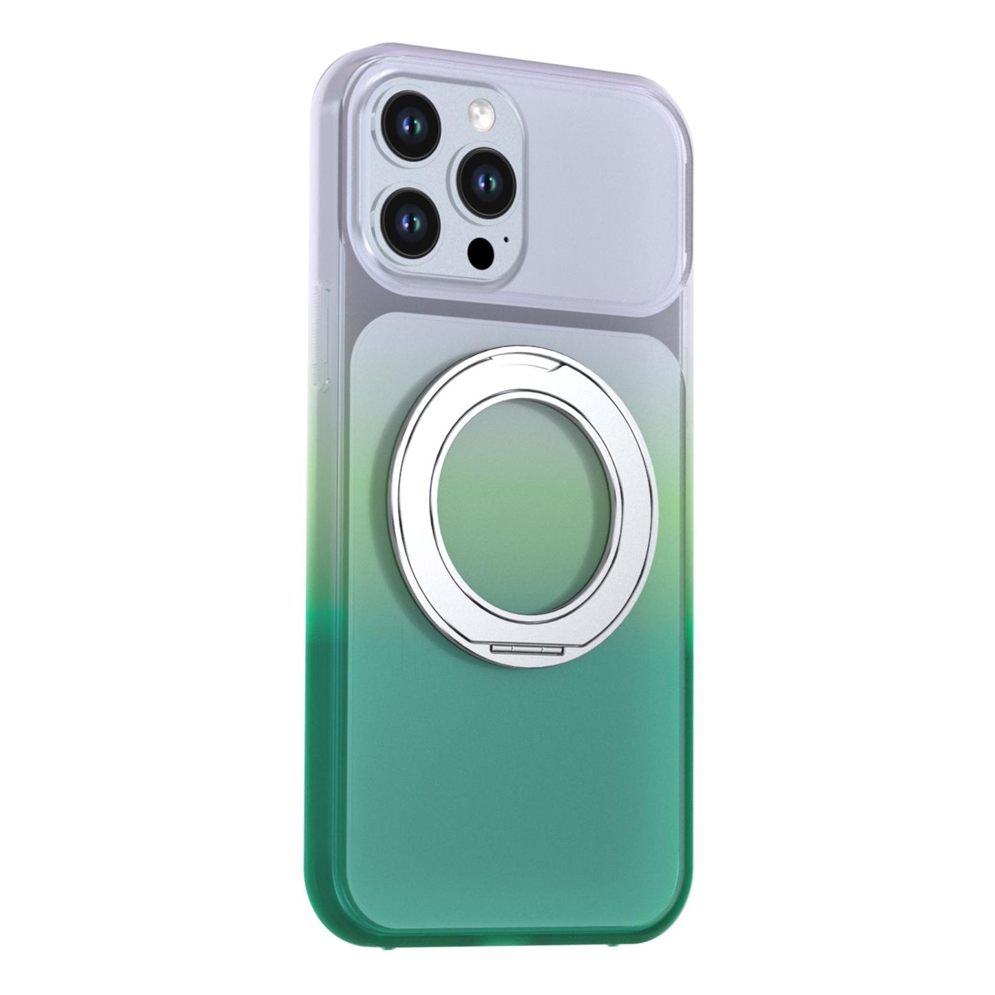 For iPhone 13 Pro Max Phantom Skin Feel Gradient 360 Degree Rotating Holder Phone Case(Green)