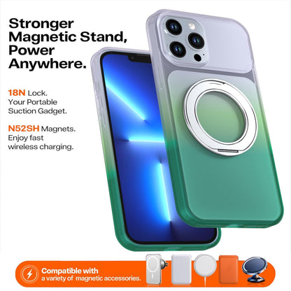 For iPhone 13 Pro Max Phantom Skin Feel Gradient 360 Degree Rotating Holder Phone Case(Green)
