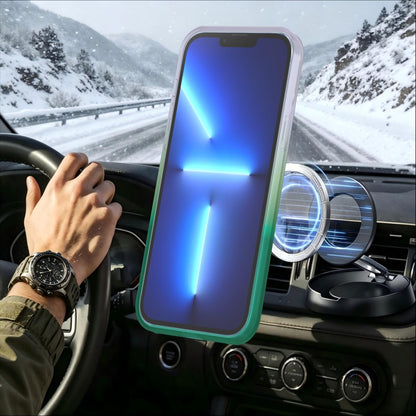 For iPhone 13 Pro Max Phantom Skin Feel Gradient 360 Degree Rotating Holder Phone Case(Green)