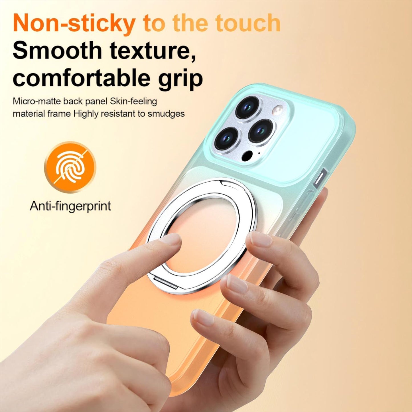 For iPhone 13 Pro Phantom Skin Feel Gradient 360 Degree Rotating Holder Phone Case(Orange)