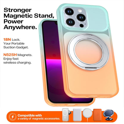 For iPhone 13 Pro Phantom Skin Feel Gradient 360 Degree Rotating Holder Phone Case(Orange)