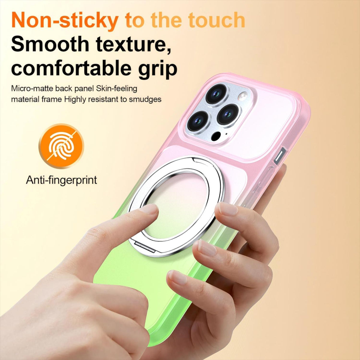 For iPhone 13 Pro Phantom Skin Feel Gradient 360 Degree Rotating Holder Phone Case - Pink - EDA009999017B