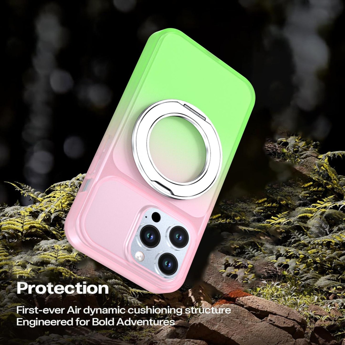 For iPhone 13 Pro Phantom Skin Feel Gradient 360 Degree Rotating Holder Phone Case(Pink)