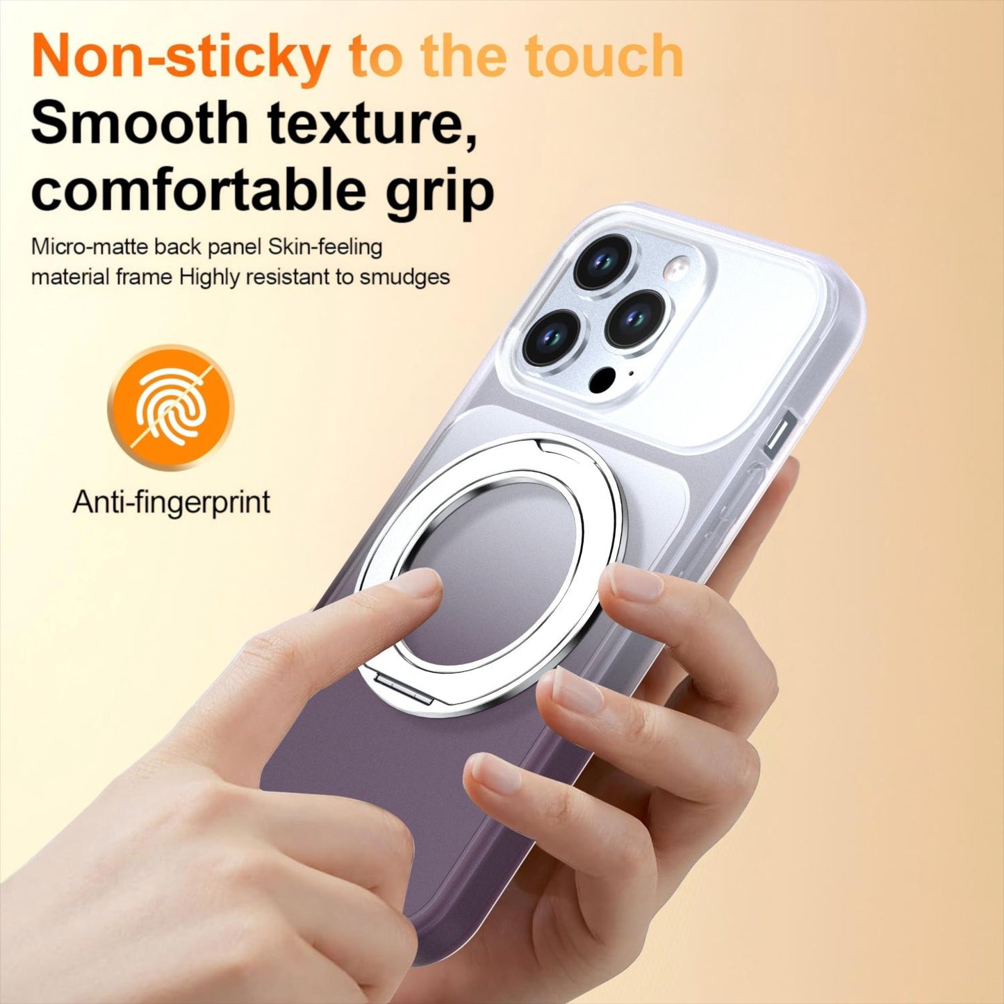 For iPhone 13 Pro Phantom Skin Feel Gradient 360 Degree Rotating Holder Phone Case(Grey)