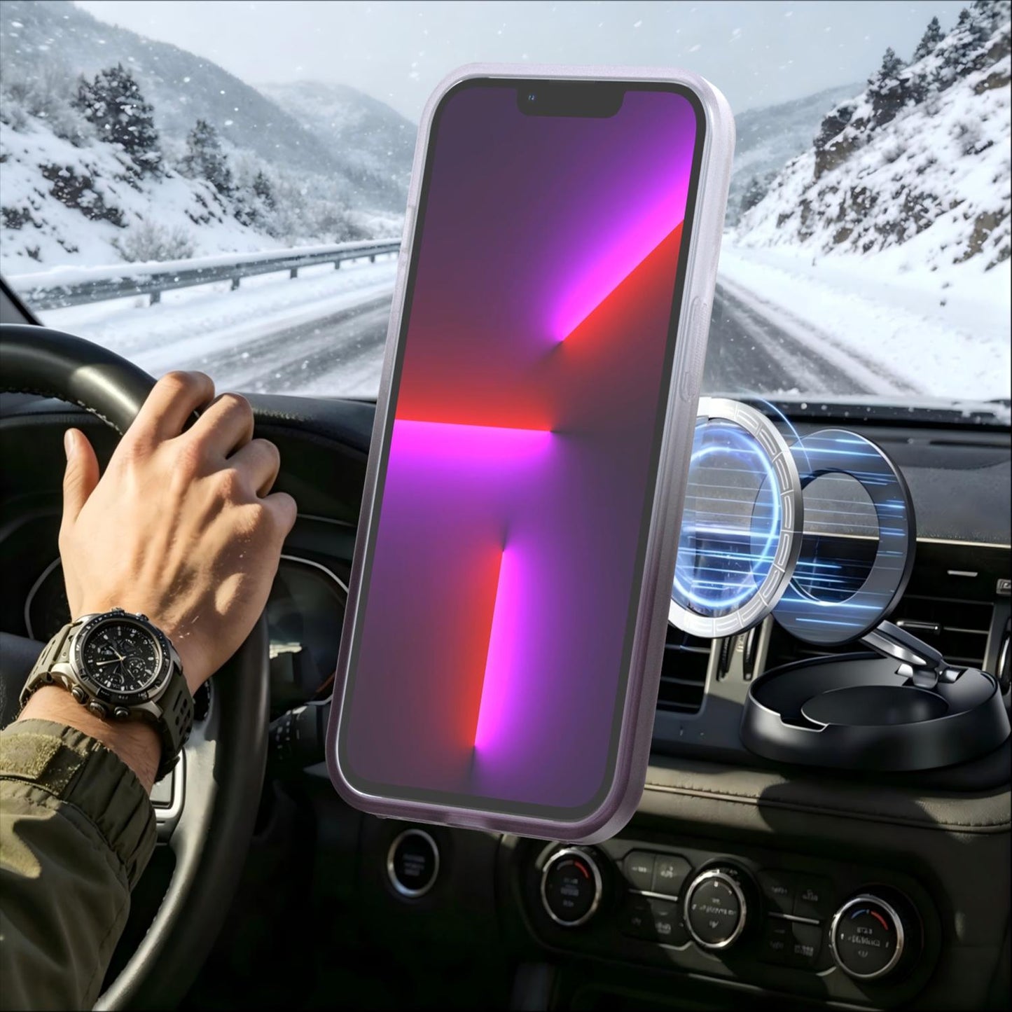 For iPhone 13 Pro Phantom Skin Feel Gradient 360 Degree Rotating Holder Phone Case(Grey)