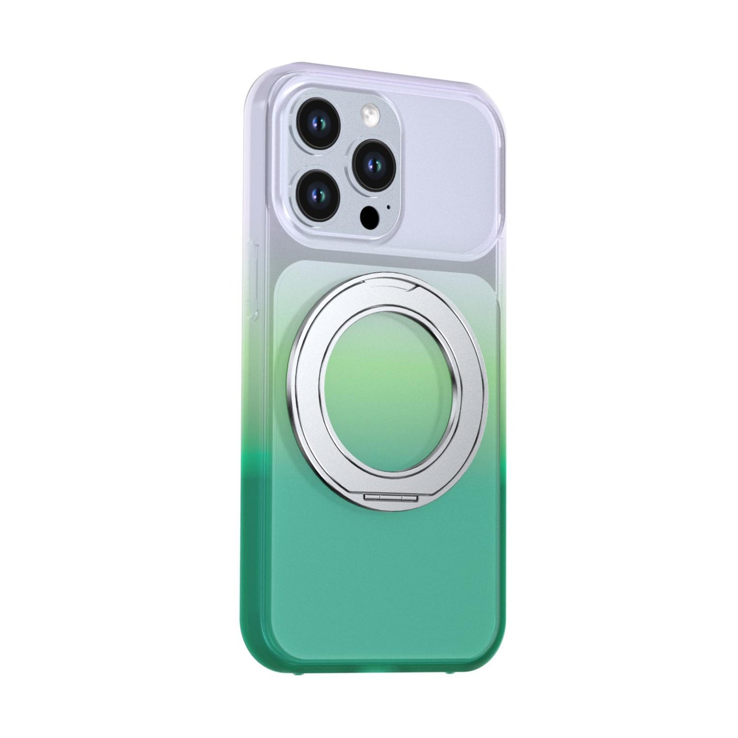 For iPhone 13 Pro Phantom Skin Feel Gradient 360 Degree Rotating Holder Phone Case(Green)