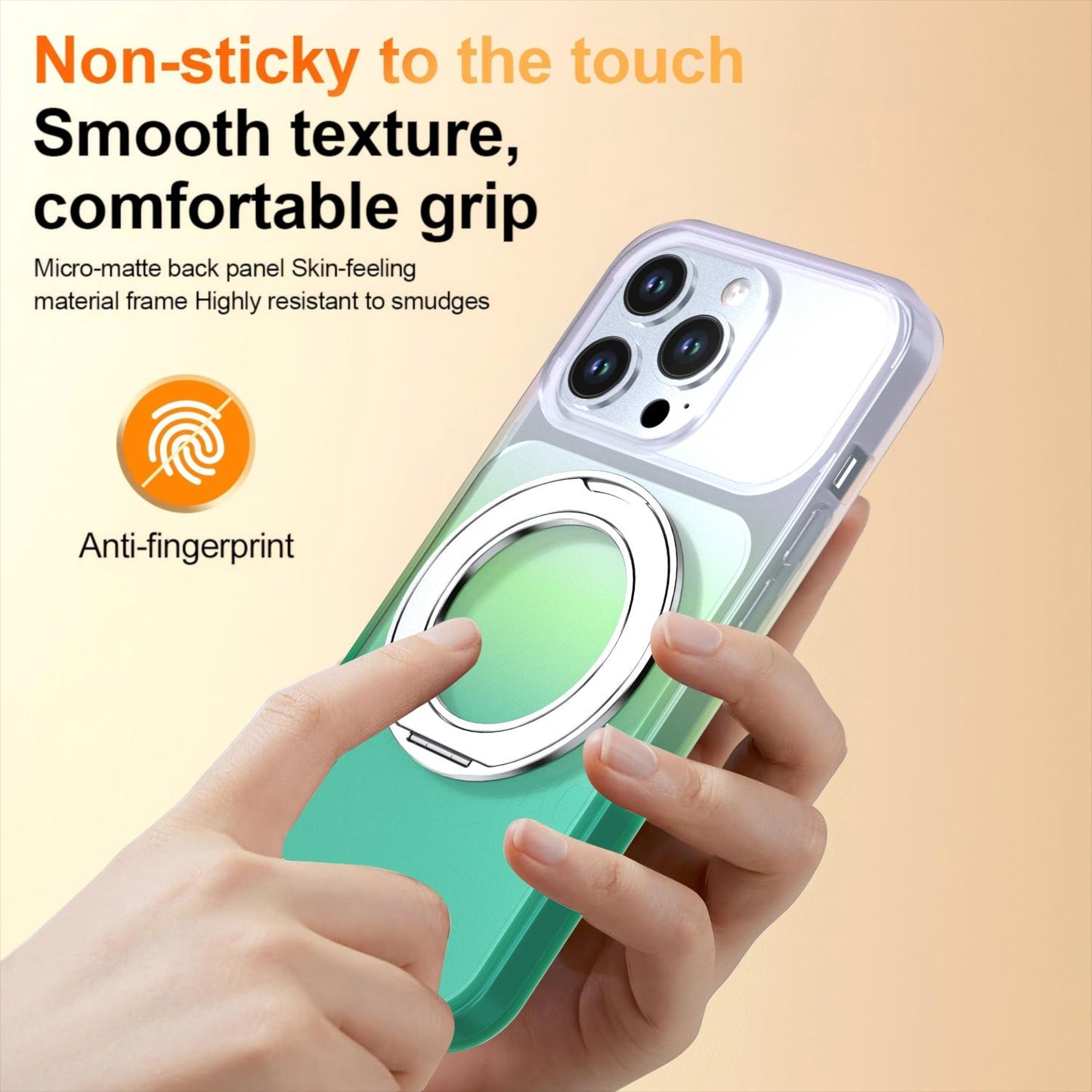 For iPhone 13 Pro Phantom Skin Feel Gradient 360 Degree Rotating Holder Phone Case(Green)