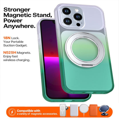 For iPhone 13 Pro Phantom Skin Feel Gradient 360 Degree Rotating Holder Phone Case(Green)