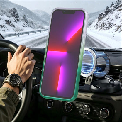 For iPhone 13 Pro Phantom Skin Feel Gradient 360 Degree Rotating Holder Phone Case(Green)