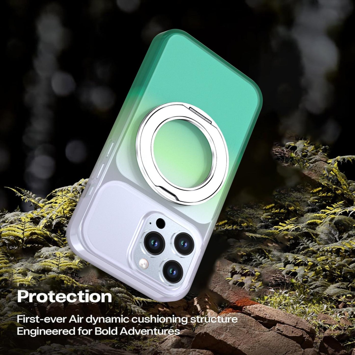For iPhone 13 Pro Phantom Skin Feel Gradient 360 Degree Rotating Holder Phone Case(Green)