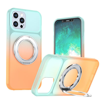 For iPhone 12 Pro Max Phantom Skin Feel Gradient 360 Degree Rotating Holder Phone Case(Orange)