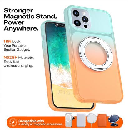 For iPhone 12 Pro Max Phantom Skin Feel Gradient 360 Degree Rotating Holder Phone Case(Orange)