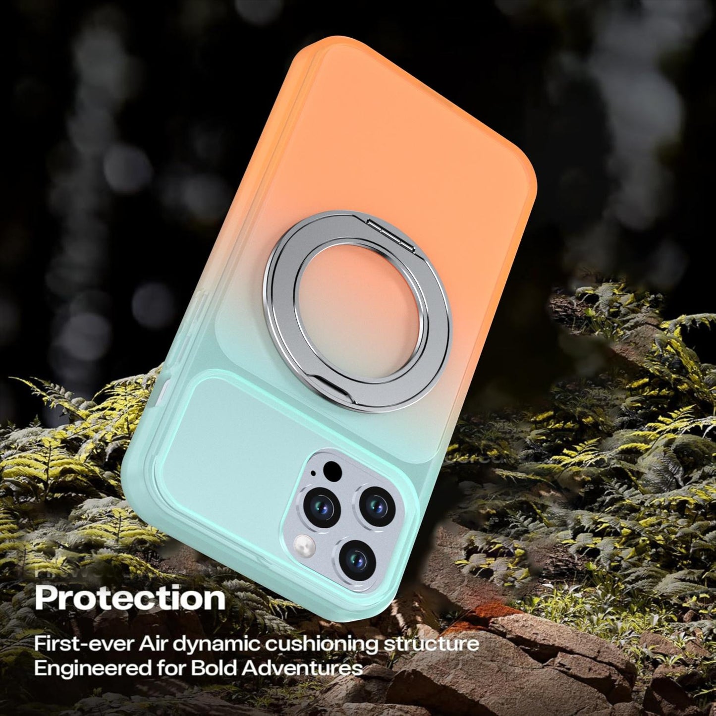 For iPhone 12 Pro Max Phantom Skin Feel Gradient 360 Degree Rotating Holder Phone Case(Orange)