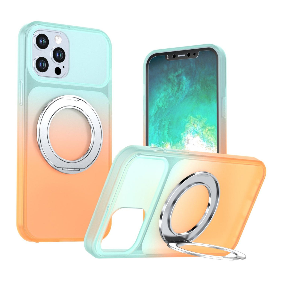 For iPhone 12 Pro Max Phantom Skin Feel Gradient 360 Degree Rotating Holder Phone Case - Orange - EDA009999018A