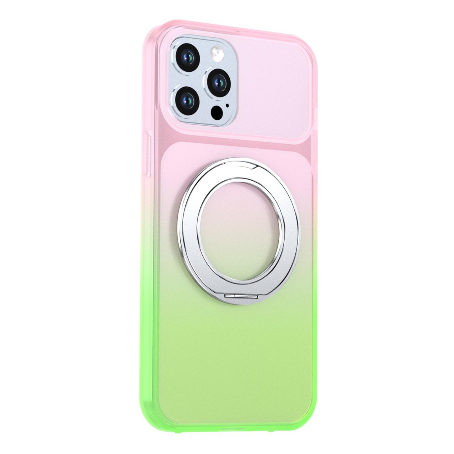 For iPhone 12 Pro Max Phantom Skin Feel Gradient 360 Degree Rotating Holder Phone Case(Pink)