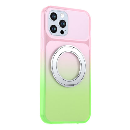 For iPhone 12 Pro Max Phantom Skin Feel Gradient 360 Degree Rotating Holder Phone Case(Pink)