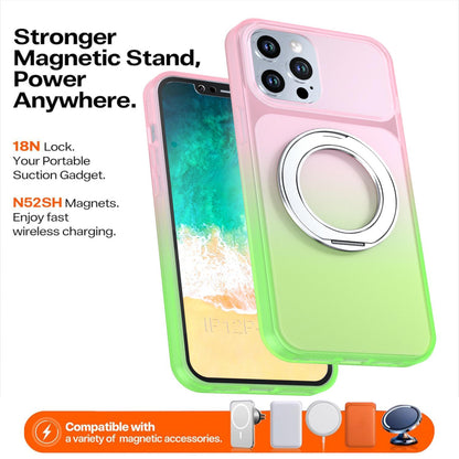 For iPhone 12 Pro Max Phantom Skin Feel Gradient 360 Degree Rotating Holder Phone Case(Pink)