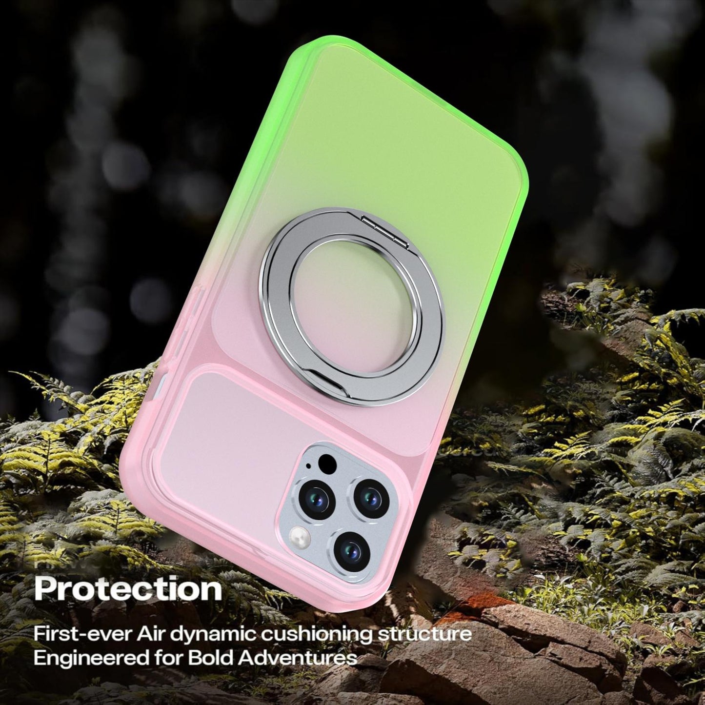 For iPhone 12 Pro Max Phantom Skin Feel Gradient 360 Degree Rotating Holder Phone Case(Pink)